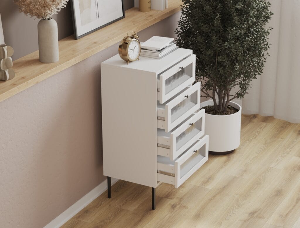 3D visualization of white chest of drawers - Intervibe studio