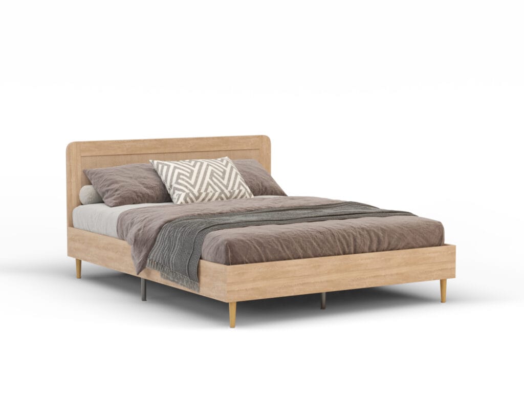 Minimalist wooden bed frame 3D render