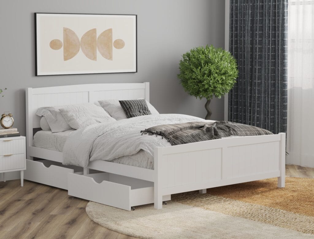 Minimalist wooden bed frame 3D render