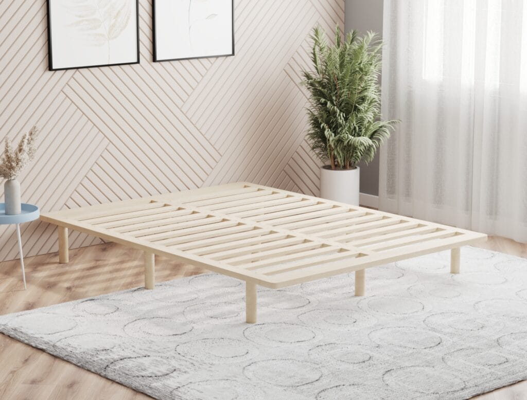 Minimalist wooden bed frame 3D render