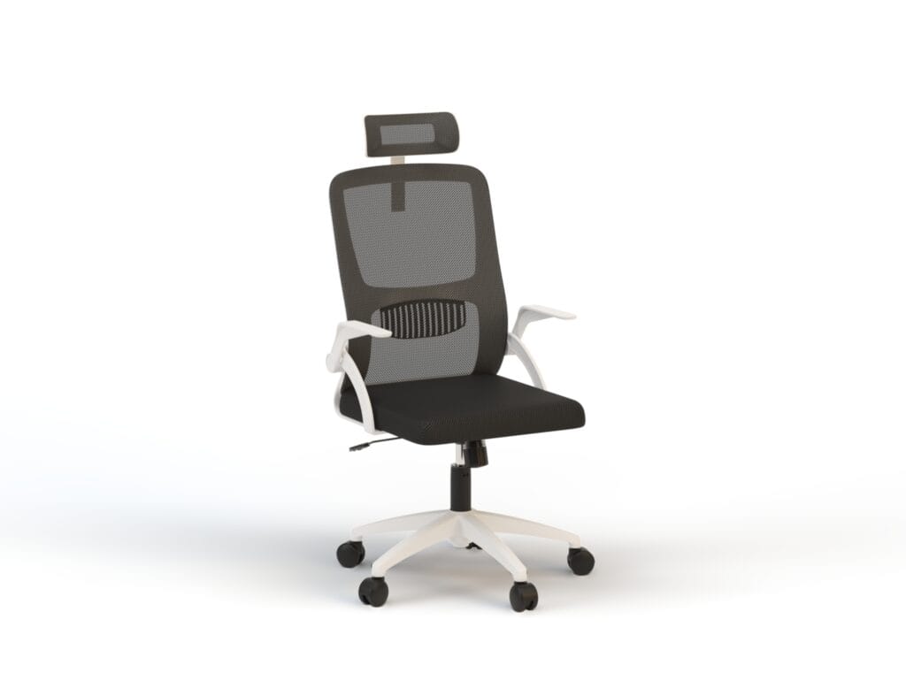 Black mesh ergonomic computer chair with headrest – 3D furniture rendering
