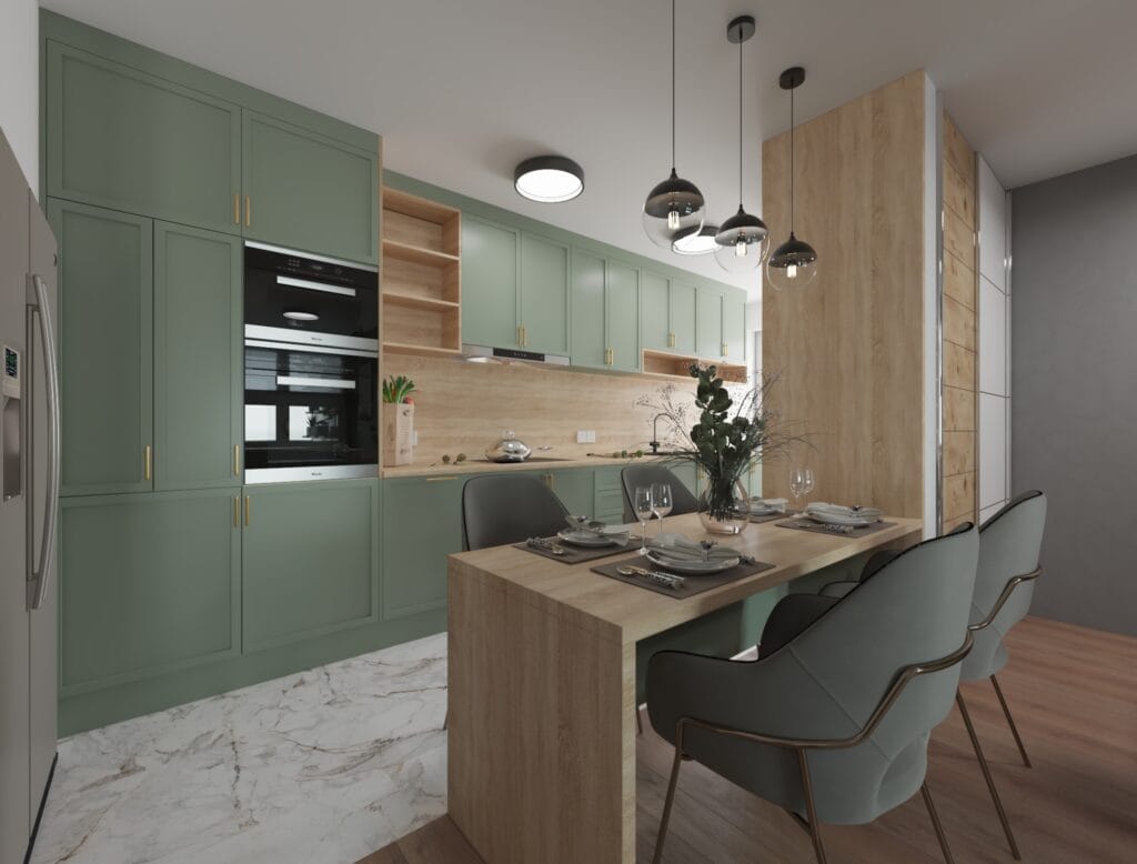 Dining area with modern table and designer chairs – Intervibe Studio visualization
