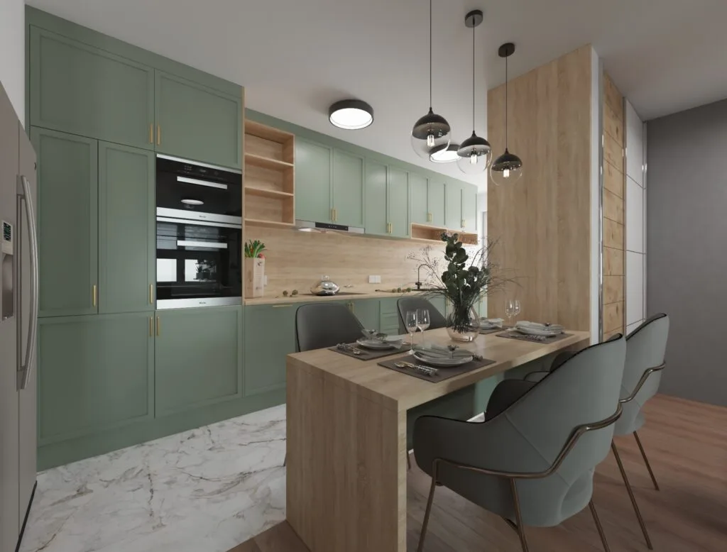 Dining area with modern table and designer chairs – Intervibe Studio visualization