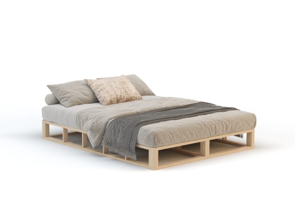 Minimalist wooden bed frame 3D render