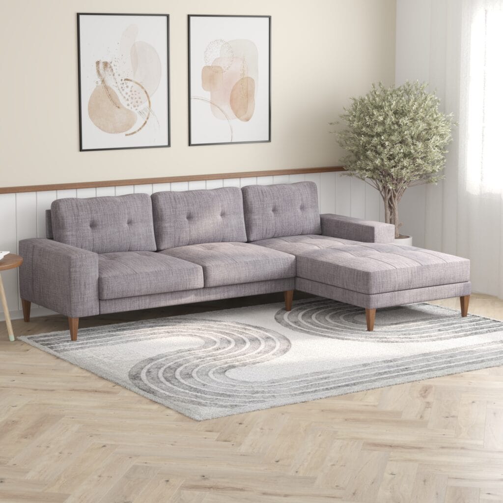 Gray sofa set with ottoman in modern living room