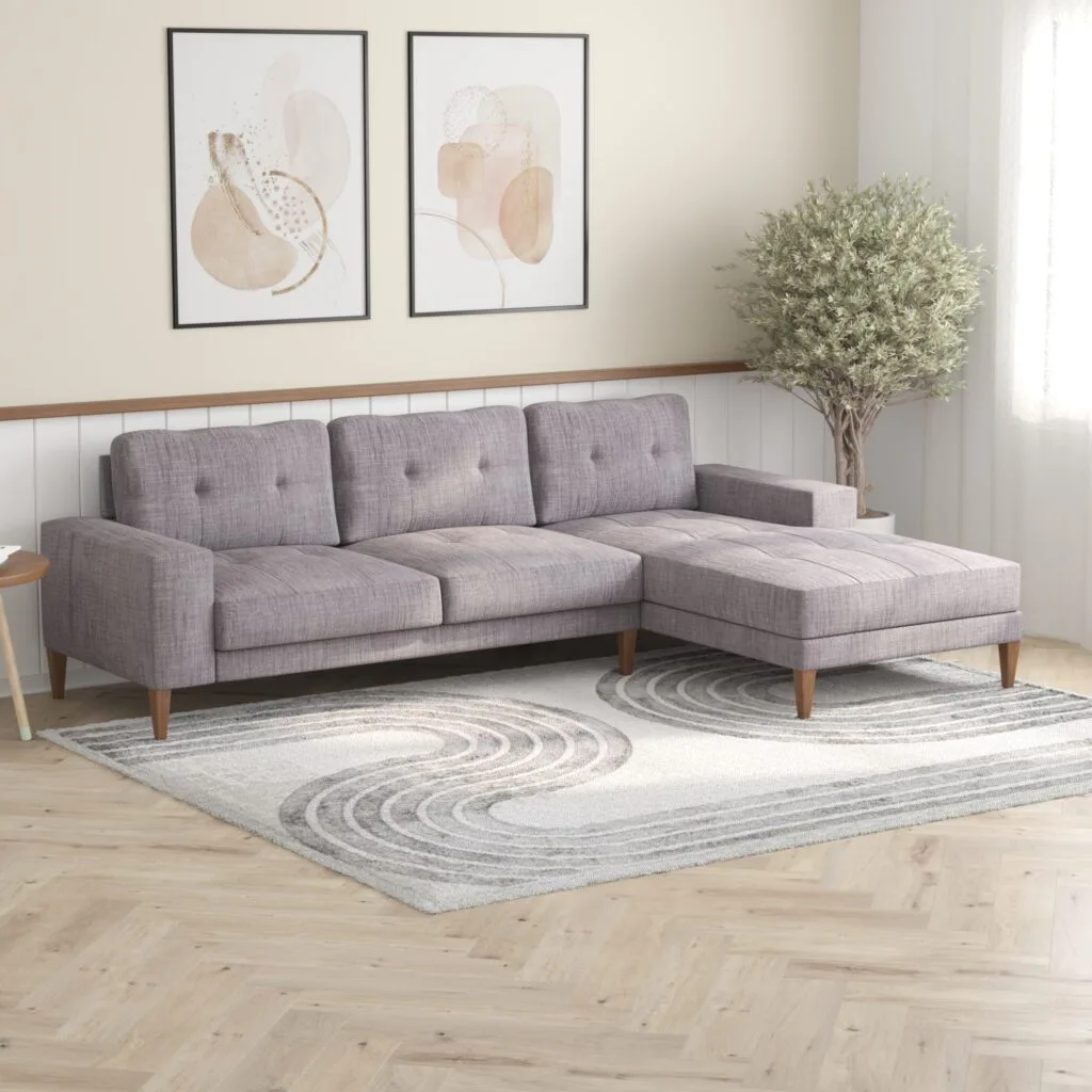 Gray sofa set with ottoman in modern living room