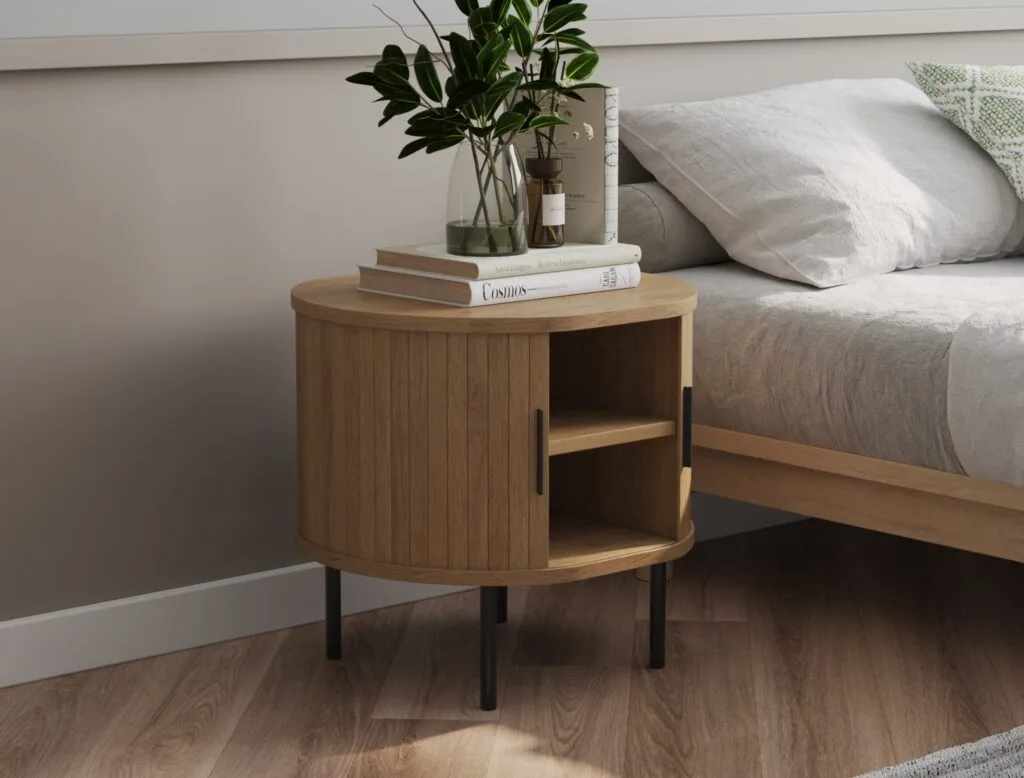 Minimalist oak nightstand with storage