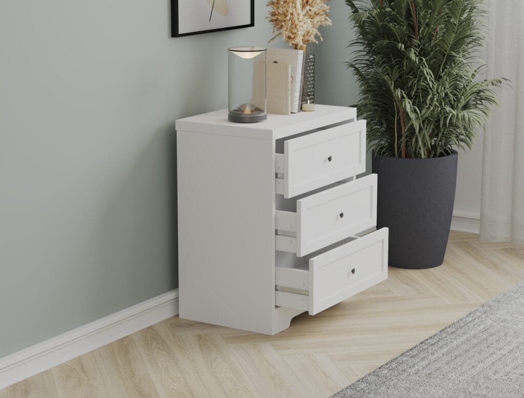 Minimalist white chest of drawers 3D render