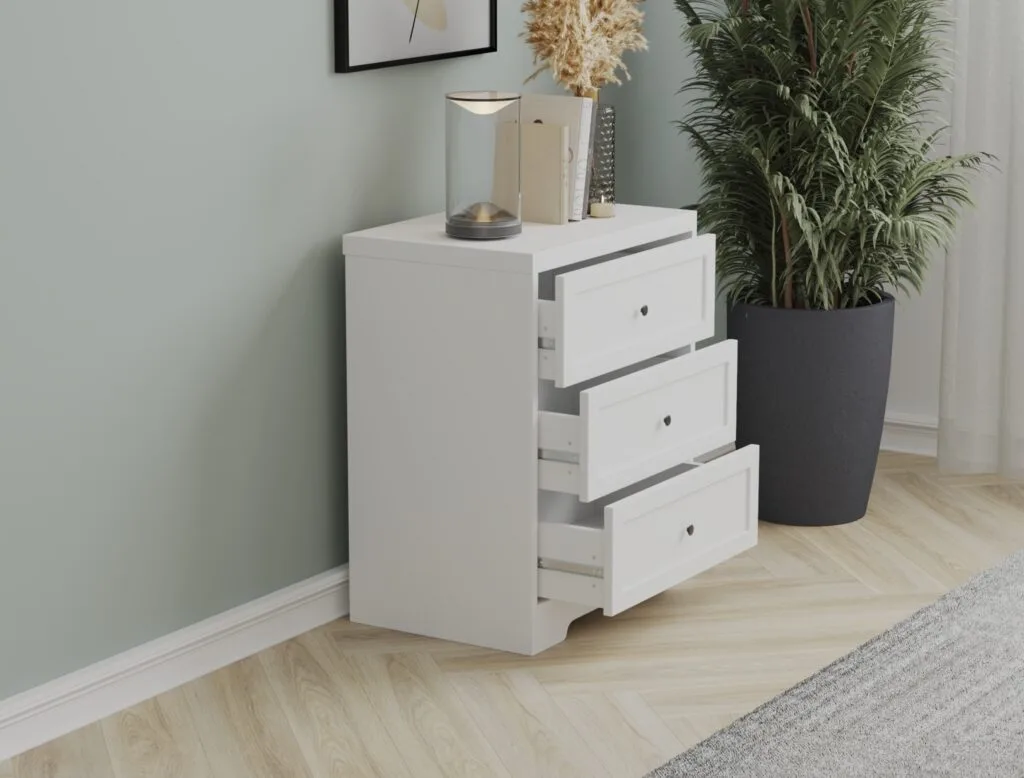 Minimalist white chest of drawers 3D render