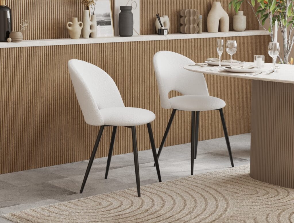 Pair of modern dining chairs in white finish – Intervibe Studio lifestyle render