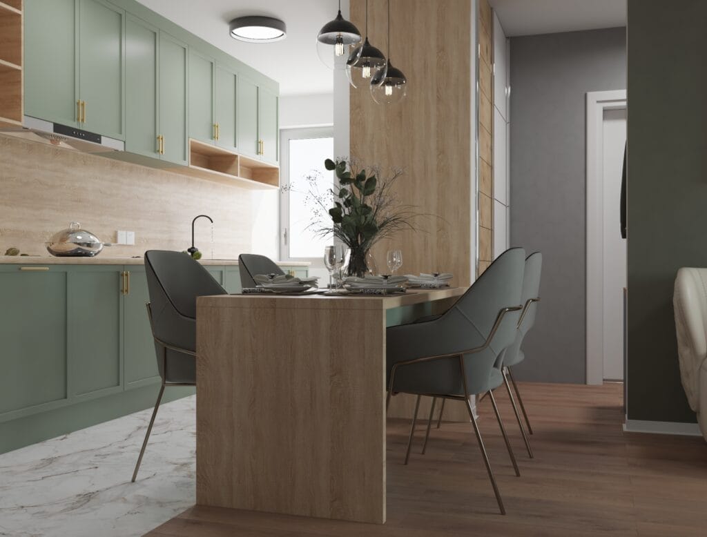 Built-in modern kitchen appliances in green cabinetry – Intervibe Studio