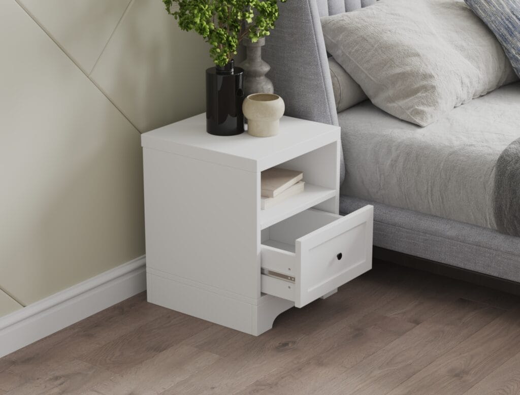 White bedside table withdrawer