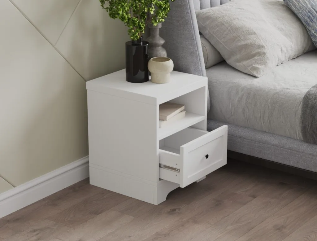 White bedside table withdrawer