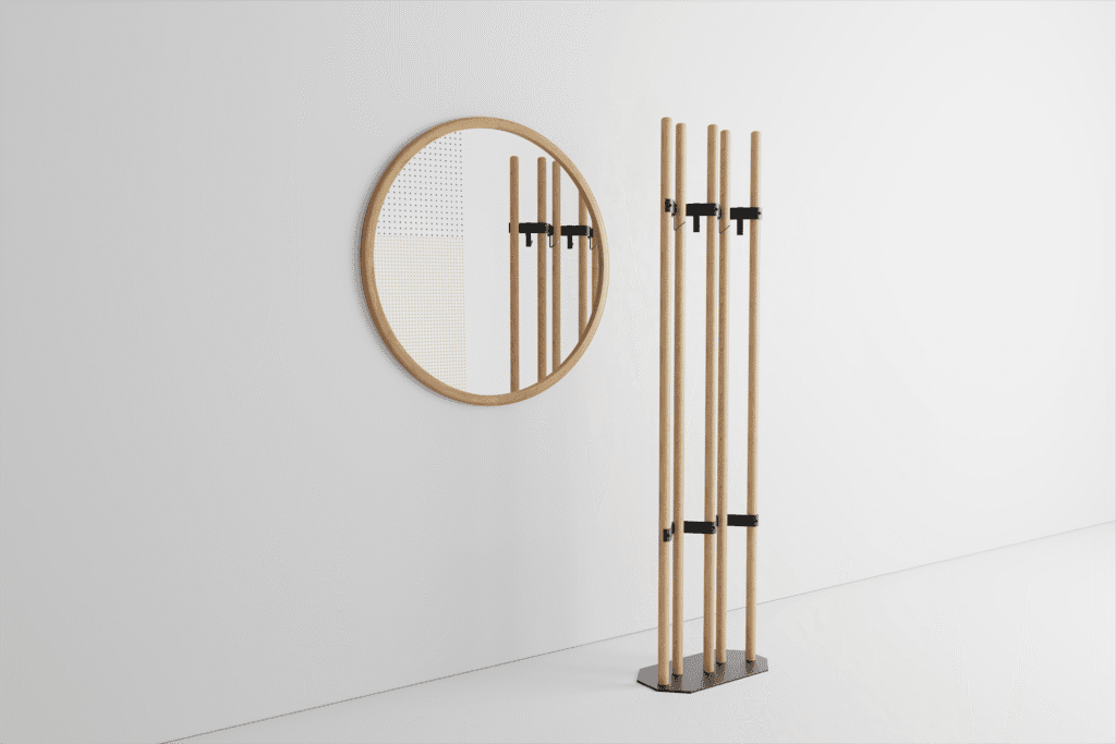3D furniture visualization of coat rack and mirror set