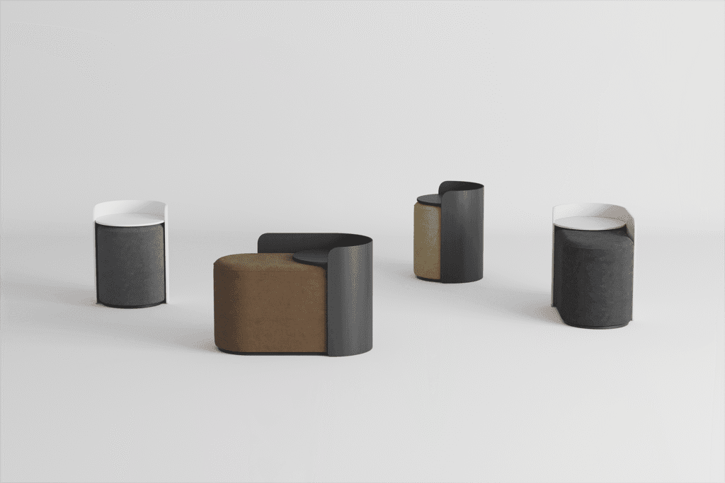 3D furniture visualization of modern poufs and side tables