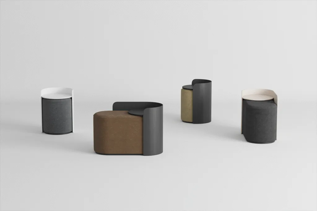 3D furniture visualization of modern poufs and side tables