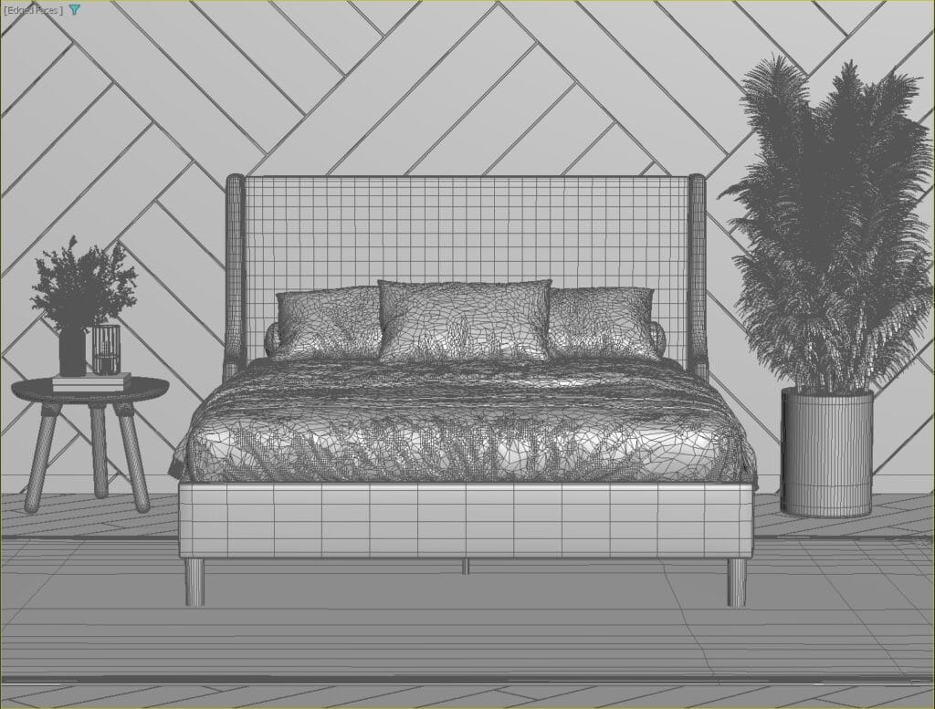 3D furniture visualization mesh model of a modern bed in 3ds Max
