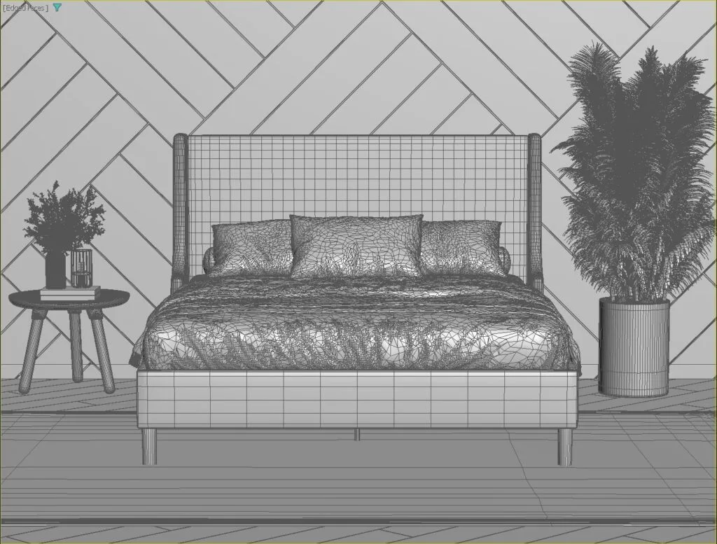 3D furniture visualization mesh model of a modern bed in 3ds Max
