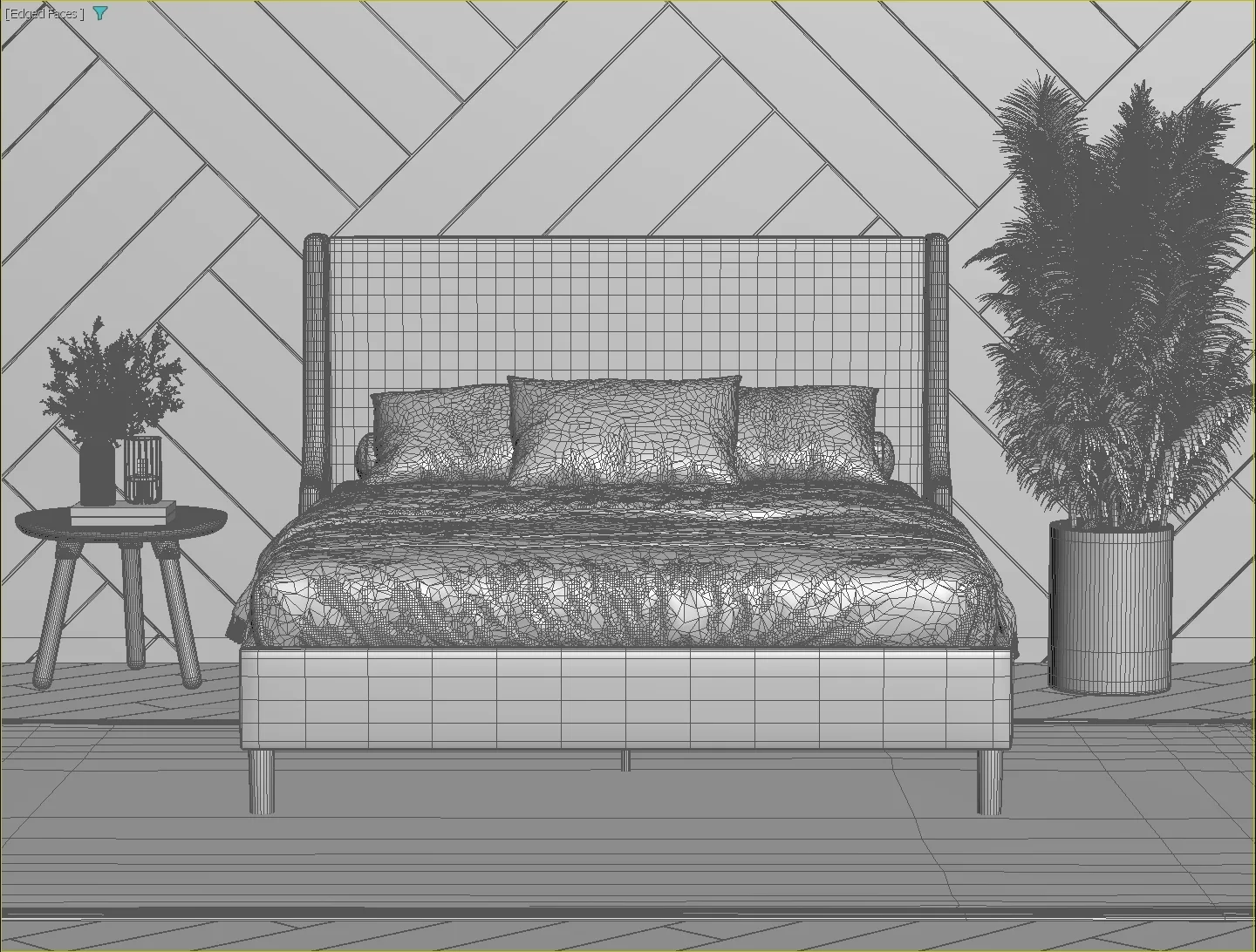 3D Bed Frame Wireframe Model in 3ds Max 3D furniture visualization mesh model of a modern bed in 3ds Max