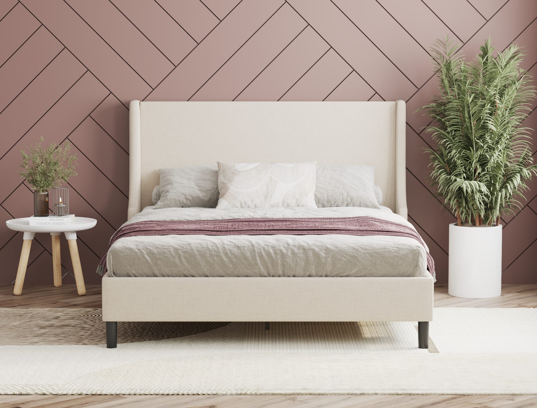 Photorealistic 3D furniture visualization of a modern bed for catalogs and e-commerce