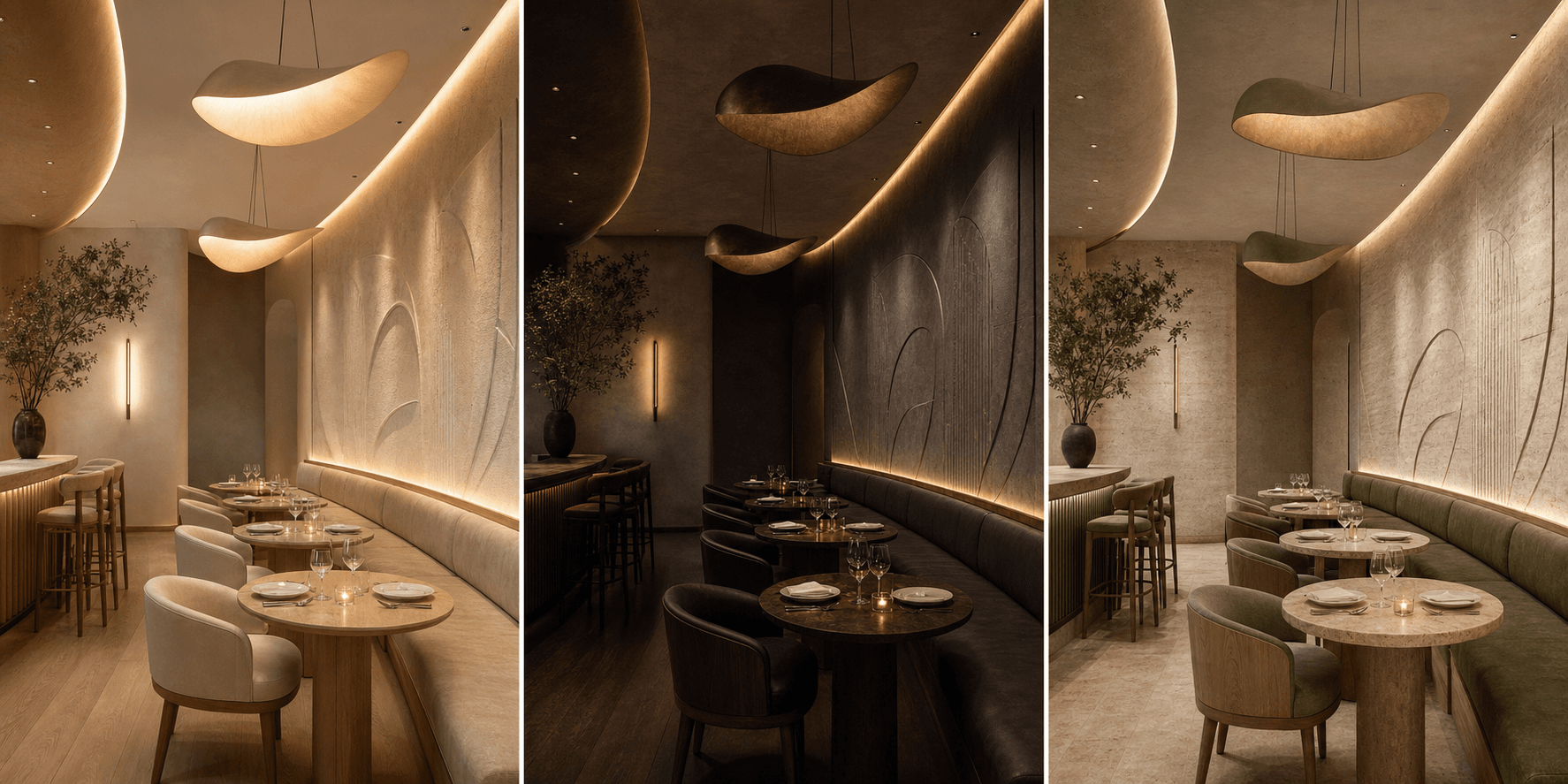 AI interior concept development process for a contemporary restaurant