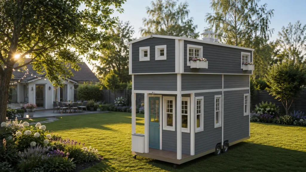 Compact modular house visualized in a natural outdoor setting