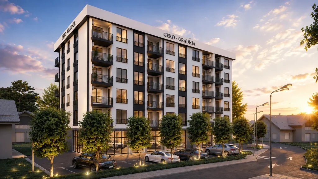 Modern apartment building exterior visualization. Real Estate 3D Visualization
