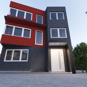 3D exterior visualization of a modern residential house – front view