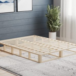 Minimalist wooden bed frame 3D render