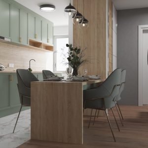Built-in modern kitchen appliances in green cabinetry – Intervibe Studio