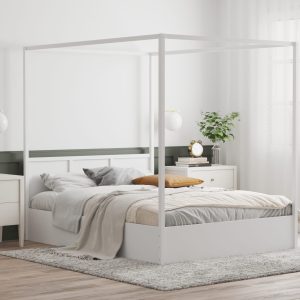 Canopy bed frame visualization in modern bedroom interior