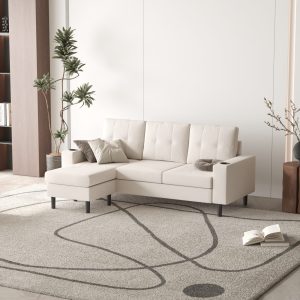 Cream sectional sofa with chaise in modern living room – photorealistic 3D furniture rendering