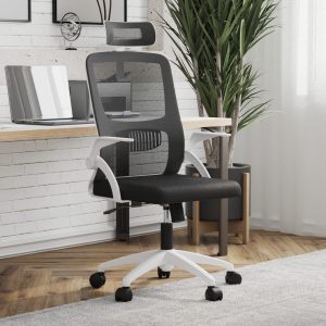 Front view of black ergonomic mesh office chair – 3D product rendering
