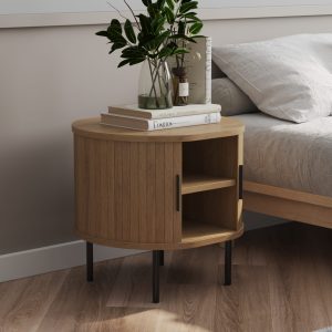 Minimalist oak nightstand with storage