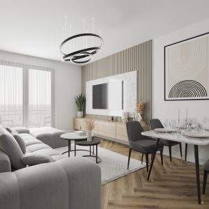 Modern open-concept living room and dining visualization – Intervibe Studio